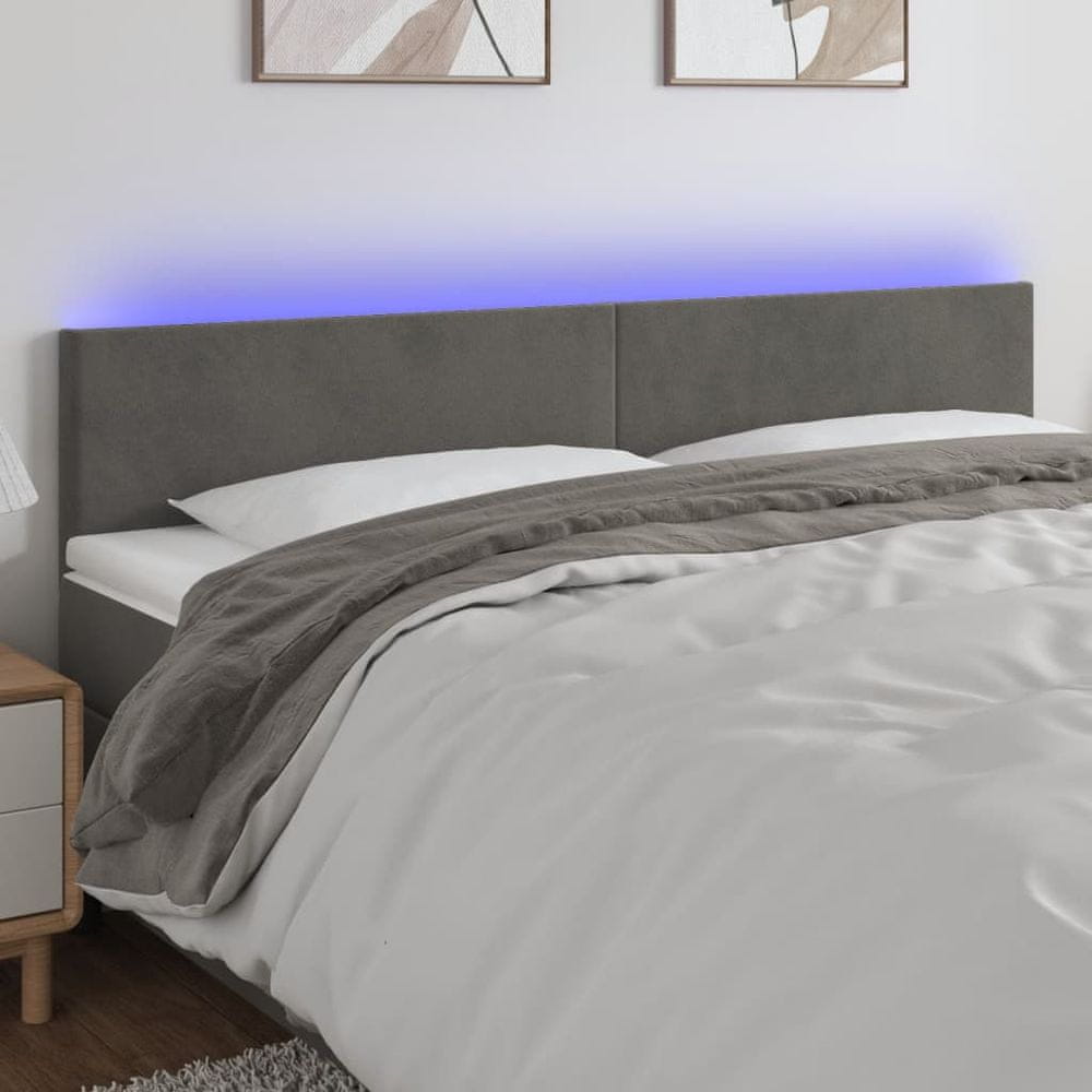 Vidaxl Čelo postele s LED tmavosivé 200x5x78/88 cm zamat